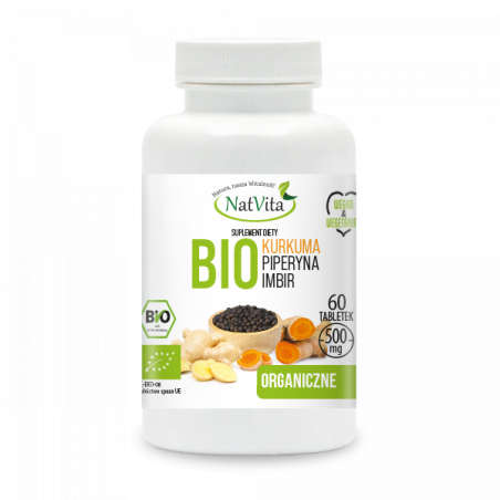 Kurkuma BIO + Imbir BIO + Piperyna BIO tabletki 500mg - zdjęcie produktu