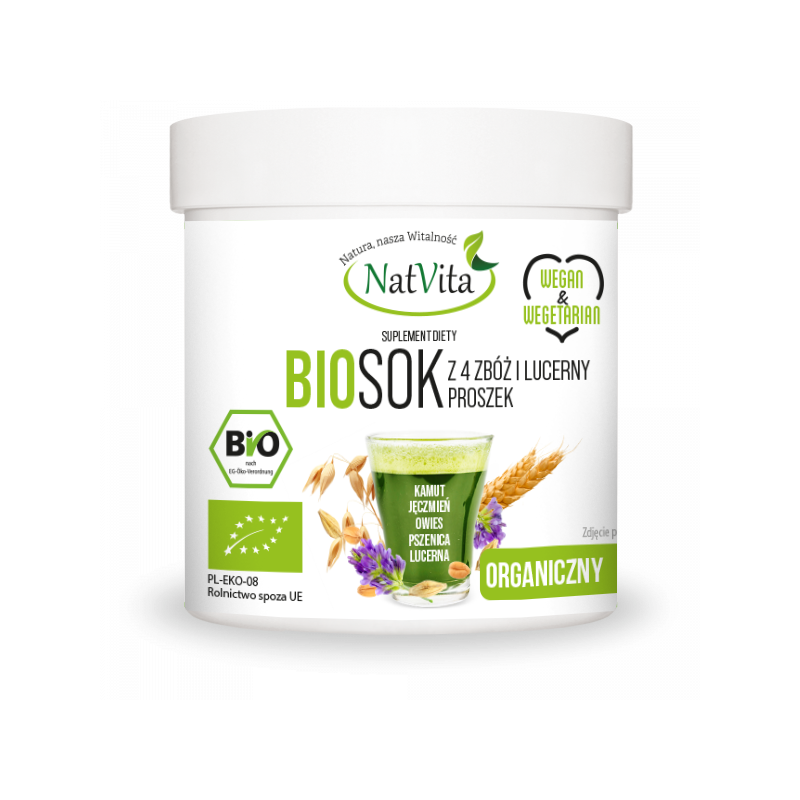 Sok z 4 zbóż i lucerny BIO w proszku