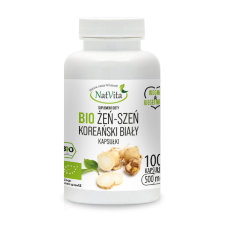Żeń-Szeń koreański biały BIO kapsułki 500mg Żeń-Szeń koreański biały BIO kapsułki 500mg