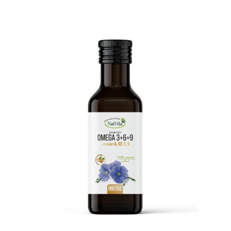 Olej Omega 3 6 9 z Lnu z Witaminami A, D3, E, K Olej Omega 3 6 9 z Lnu z Witaminami A, D3, E, K