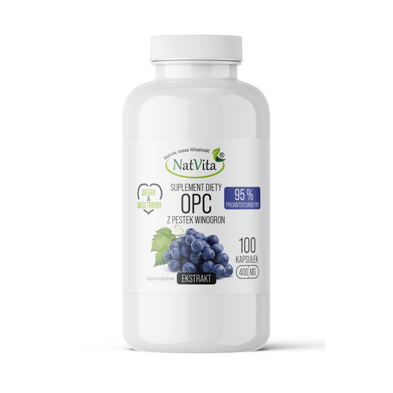 OPC Pestki Winogron ekstrakt 95% polifenoli kapsułki 400mg