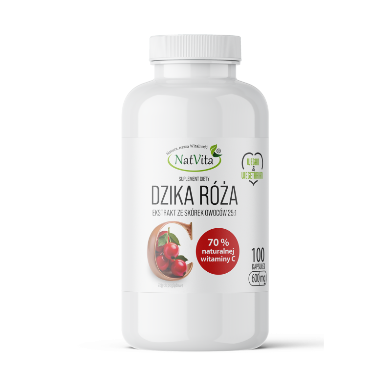 Dzika Róża ekstrakt 25:1 70% witamina C kapsułki 600mg