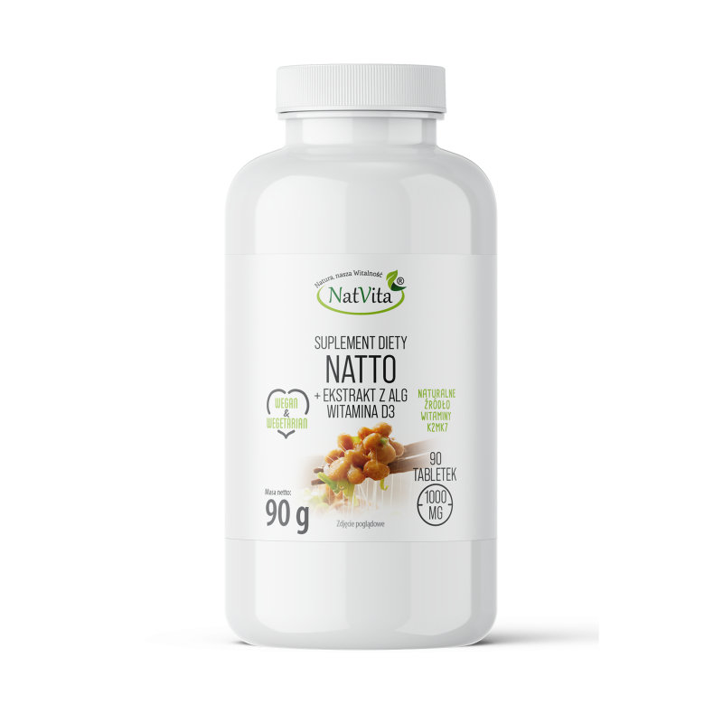 Natto wit. K2 MK7 + ekstrakt z alg wit. D3 tableki 1000mg