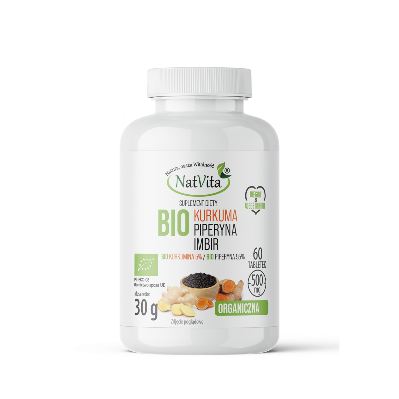 Kurkuma BIO + Imbir BIO + Piperyna BIO tabletki 500mg
