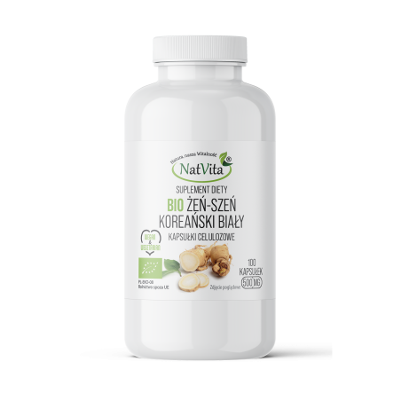 Żeń-Szeń koreański biały BIO kapsułki 500mg Żeń-Szeń koreański biały BIO kapsułki 500mg