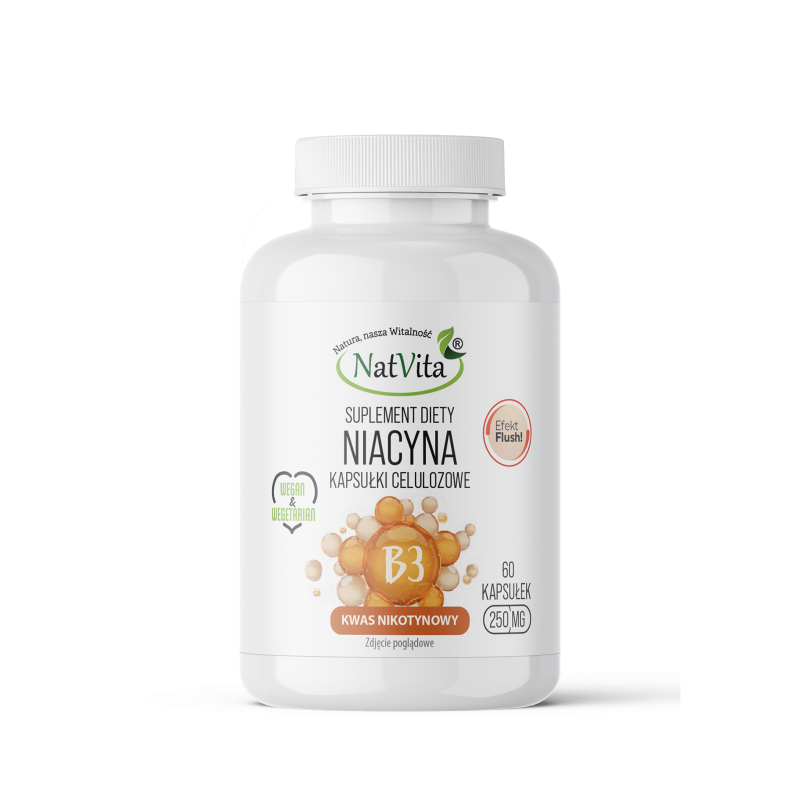 Niacyna (kwas nikotynowy witamina B-3) kapsułki 250mg