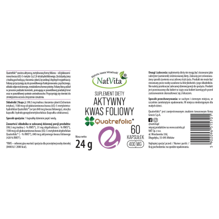 Kwas Foliowy Quatrefolic (aktywny) kapsułki 400mg - zdjęcie produktu