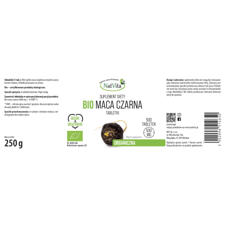 Maca BIO czarna tabletki 500mg - zdjęcie produktu