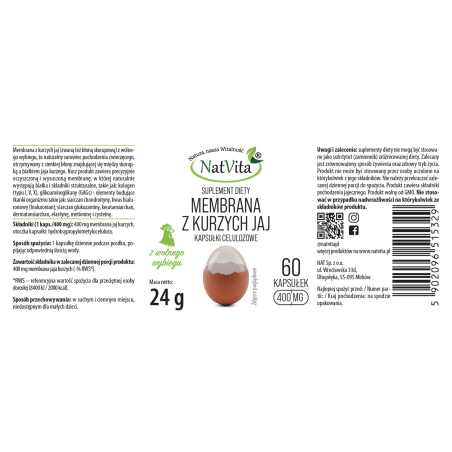 BŁONA SKORUPOWA ESM (membrana jaj kurzych) kapsułki 400mg - zdjęcie produktu