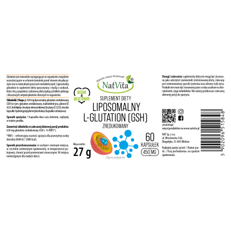 L-GLUTATION liposomalny zredukowany GSH kapsułki 450mg - zdjęcie produktu