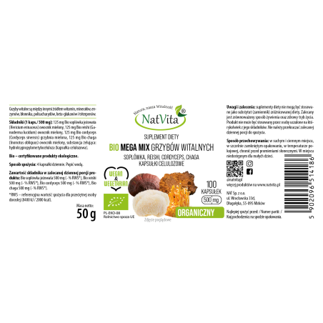Grzyby Witalne BIO MEGA MIX kapsułki 500mg - zdjęcie produktu