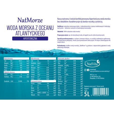Woda Morska hipertoniczna NatMorze z Oceanu Atlantyckiego - zdjęcie produktu