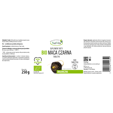 Maca BIO czarna tabletki 500mg - zdjęcie produktu