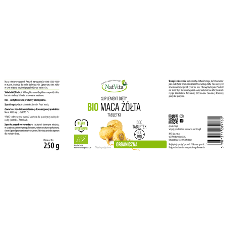 Maca BIO żółta tabletki 500mg - zdjęcie produktu