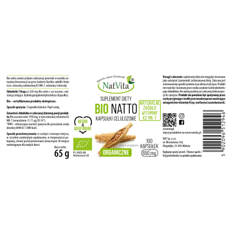 Witamina K2 MK7 Natto BIO kapsułki 650mg - zdjęcie produktu