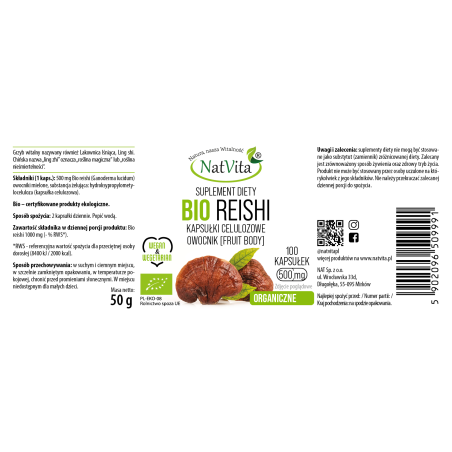 Reishi BIO kapsułki 500mg - zdjęcie produktu
