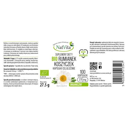 Rumianek BIO koszyczek kapsułki 275mg - zdjęcie produktu