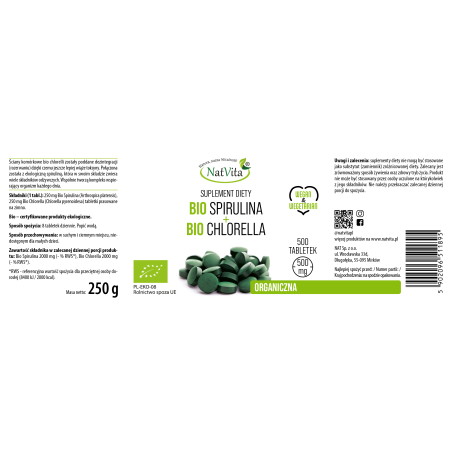 Spirulina BIO + Chlorella BIO tabletki 500mg - zdjęcie produktu