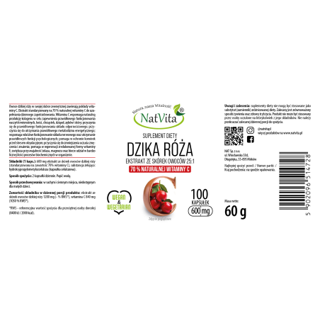 Dzika Róża ekstrakt 25:1 70% witamina C kapsułki 600mg - zdjęcie produktu