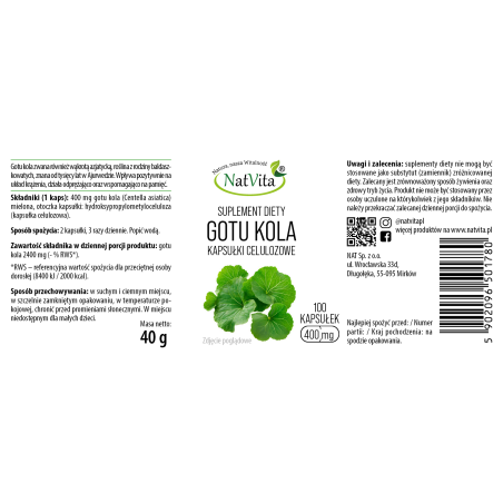 Gotu Kola kapsułki 400mg - zdjęcie produktu