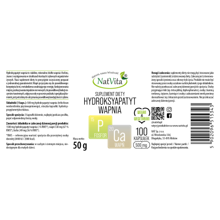 Hydroksyapatyt wapnia kapsułki 500mg - zdjęcie produktu