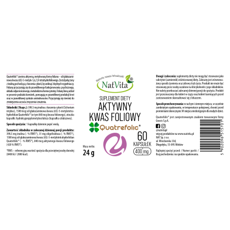 Kwas Foliowy Quatrefolic (aktywny) kapsułki 400mg - zdjęcie produktu