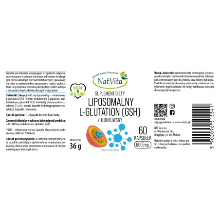 L-GLUTATION liposomalny zredukowany GSH kapsułki 600mg - zdjęcie produktu