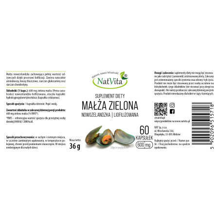 MAŁŻA ZIELONA NOWOZELANDZKA kapsułki 600mg - zdjęcie produktu