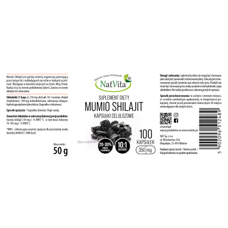 Mumio Shilajit ekstrakt 20-30 % kwas fulwowy kapsułki 350mg - zdjęcie produktu