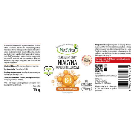 Niacyna (kwas nikotynowy witamina B-3) kapsułki 250mg - zdjęcie produktu