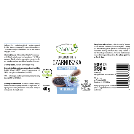 Nigellin Czarnuszka ekstrakt kapsułki 400mg - zdjęcie produktu