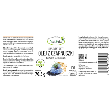 Olej z nasion Czarnuszki + witamina E kapsułki softgel 500mg - zdjęcie produktu