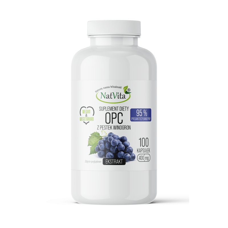 OPC Pestki Winogron ekstrakt 95% polifenoli kapsułki 400mg