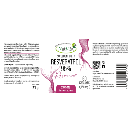 Resvenox (Resweratrol) ekstrakt 95% kapsułki - zdjęcie produktu