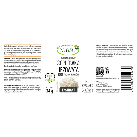 Soplówka Jeżowata ekstrakt 30% kapsułki 400mg - zdjęcie produktu