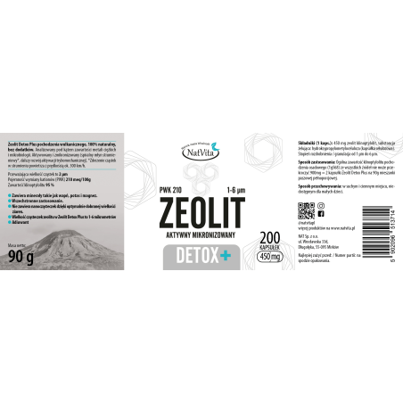 Zeolit Detox Plus 2μm 95% Klinoptylolit PWK 210 kapsułki 450mg - zdjęcie produktu