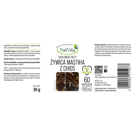 Chios Mastika żywica z drzewa pistacji kleistej kapsułki 500mg - zdjęcie produktu