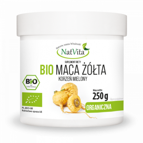 Maca BIO proszek RAW - cena sklep Premium surowa uprawa ekologiczna żółta korzeń z Peru