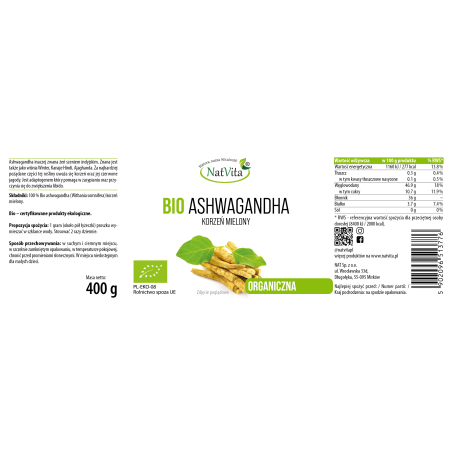 Ashwagandha BIO mielona - zdjęcie produktu