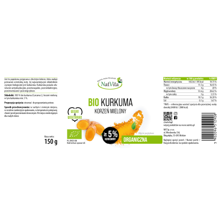 Kurkuma BIO korzeń mielony 5% kurkuminy - zdjęcie produktu