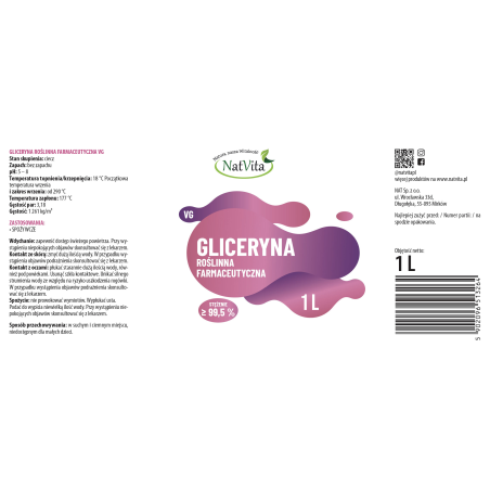 Gliceryna roślinna VG (glicerol) 99,8 % E422 Liquid - zdjęcie produktu