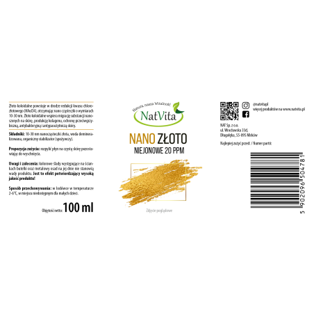 Nano Złoto (koloidalne) niejonowane  20 ppm - zdjęcie produktu