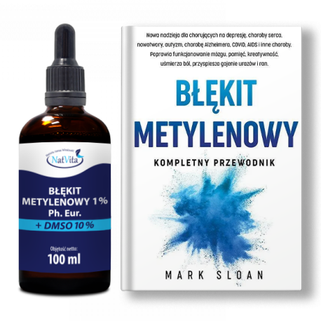 BŁĘKIT METYLENOWY 1% FARMACEUTYCZNY Ph.Eur. + DMSO 10% 100ml + Książka BŁĘKIT METYLENOWY Kompletny przewodnik Mark Sloan