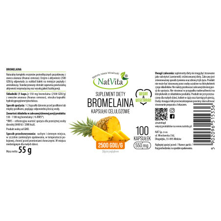 Bromelaina z ananasa 2500 GDU kapsułki 550mg - zdjęcie produktu