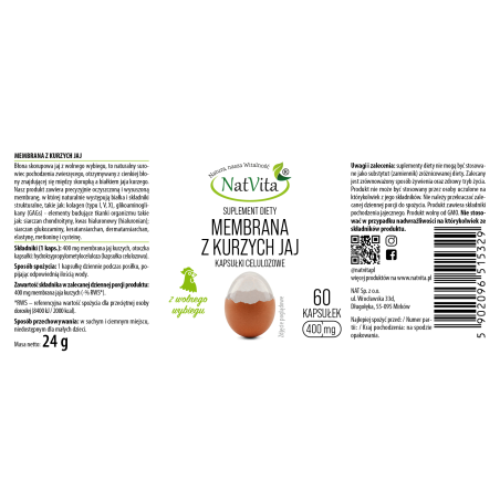 BŁONA SKORUPOWA ESM (membrana jaj kurzych) kapsułki 400mg - zdjęcie produktu