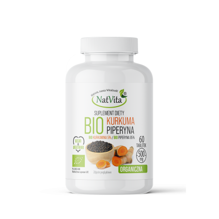 Kurkuma BIO + Piperyna BIO tabletki 500mg - zdjęcie produktu