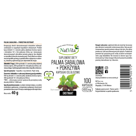 Palma Sabalowa + Pokrzywa ekstrakt kapsułki 400mg - zdjęcie produktu