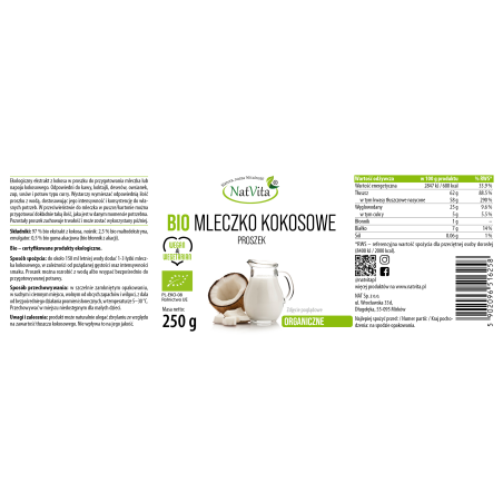 MLECZKO KOKOSOWE BIO (60-65% tłuszczu) w proszku - zdjęcie produktu