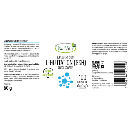 L-Glutation zredukowany GSH 98%- 101% kapsułki 600mg - zdjęcie produktu