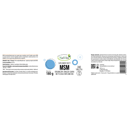 MSM siarka organiczna tabletki 750mg - zdjęcie produktu